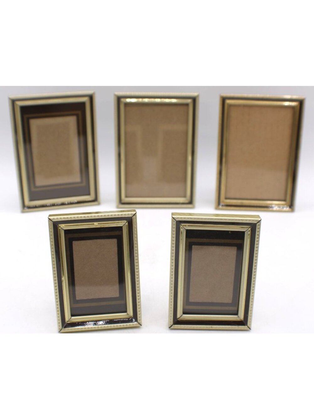 Vintage Gold Tone Brown Inset Picture Frame Set Matching 5‑Pc Gallery Wall Décor